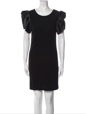 Alice + Olivia Black Puff Short Sleeve Crew  A-Line Mini Dress
